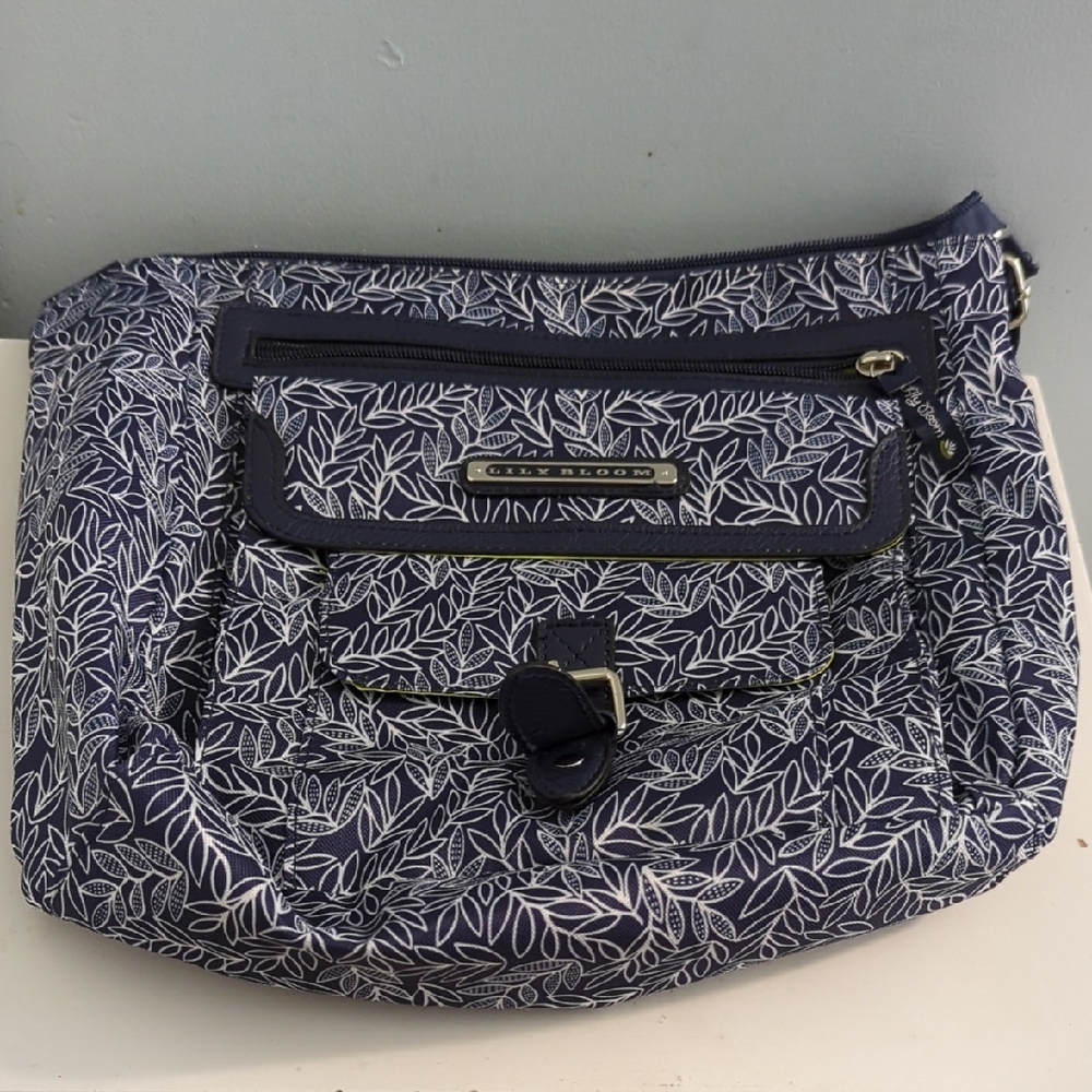 Lily Bloom Blue and White Cross Body Shoulder Bag with Stainless Steel Hardware